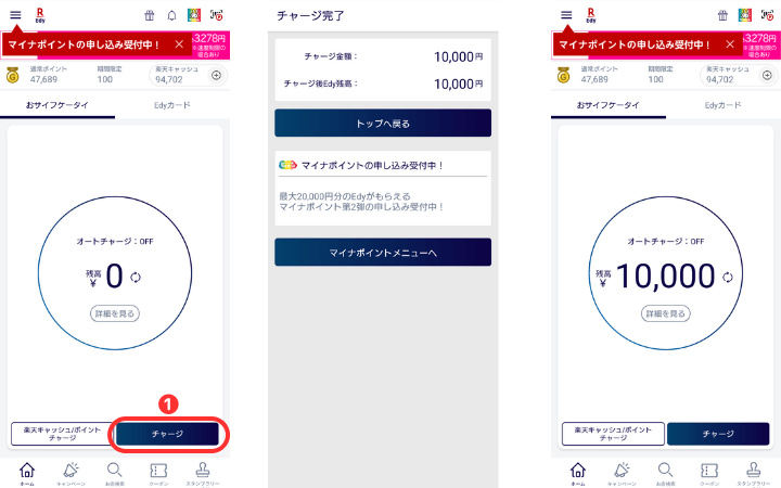 ANA Pay→楽天Edyチャージ