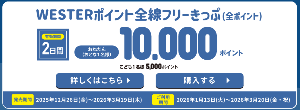 WESTERポイント全線フリーきっぷ2026【全ポイント】
