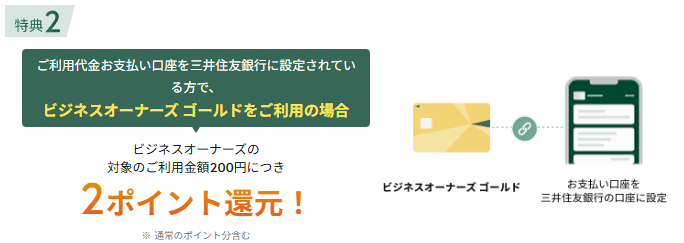 三井住友カード ビジネスオーナーズゴールド 支払い口座を三井住友銀行に設定で+0.5%還元