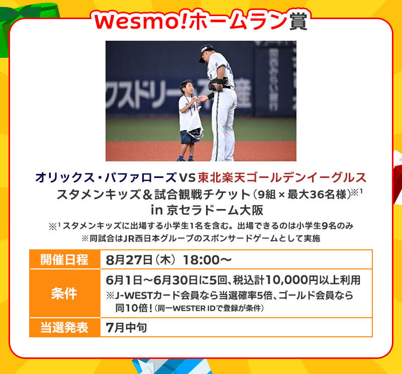 さらに条件を満たしてエントリーすると、野球観戦チケットなど特別な体験賞品が当たる
