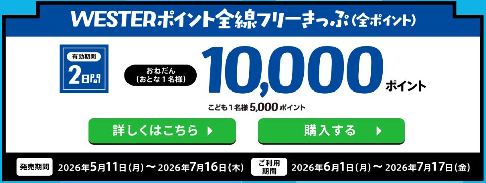 WESTERポイント全線フリーきっぷ【全ポイント】2026.4