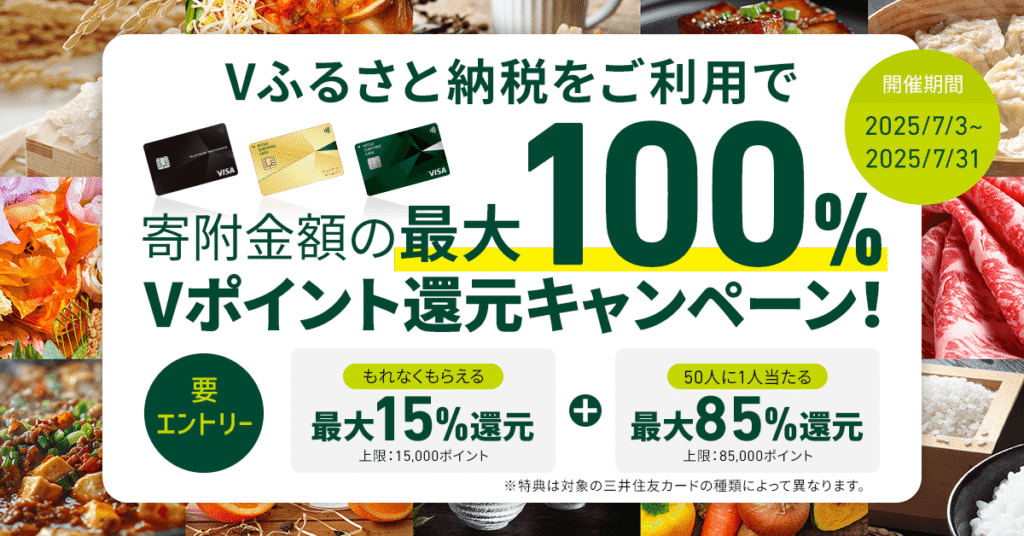 Vふるさと納税スタートキャンペーン!最大100%還元!